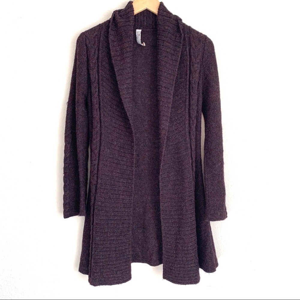 Indigenous maroon 100% alpaca open front cardigan